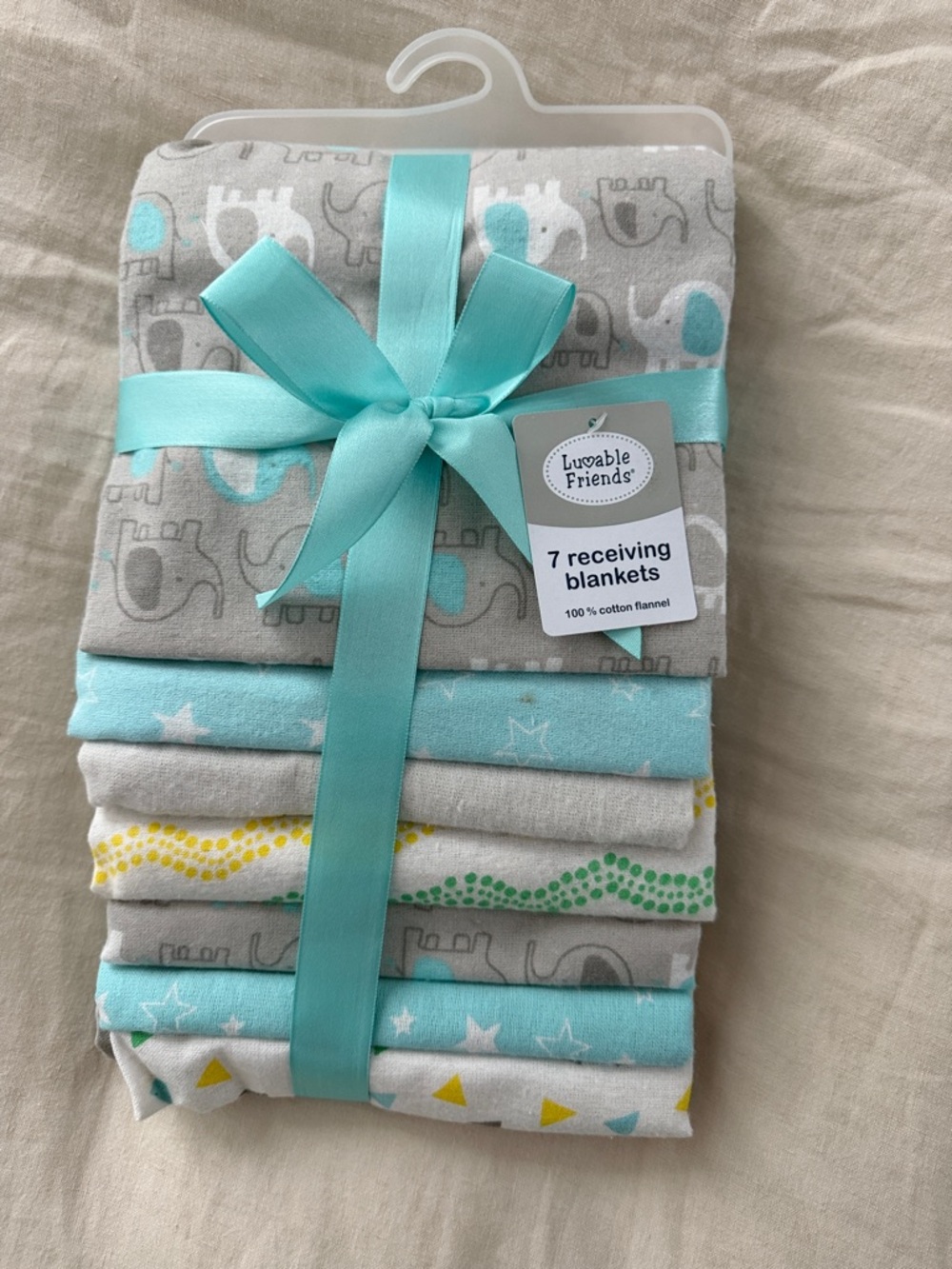 Luvable Friends Aqua & Gray Cotton Flannel Receiving Blankets - 7 Pack